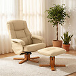 HOMCOM - Fauteuil relax inclinable pivotant avec repose-pied piètement bois clair synthétique beige - vignette