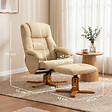HOMCOM - Fauteuil relax inclinable pivotant avec repose-pied piètement bois clair synthétique beige - vignette
