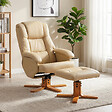 HOMCOM - Fauteuil relax inclinable pivotant avec repose-pied piètement bois clair synthétique beige - vignette