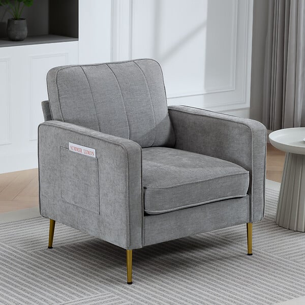 HOMCOM - Fauteuil style art déco piètement métal doré tissu gris clair - large