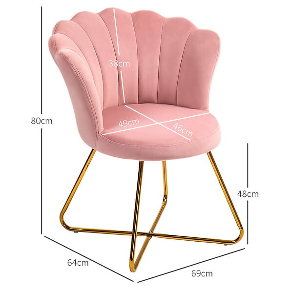 HOMCOM - Fauteuil design coquillage piètement acier doré velours rose poudré - large