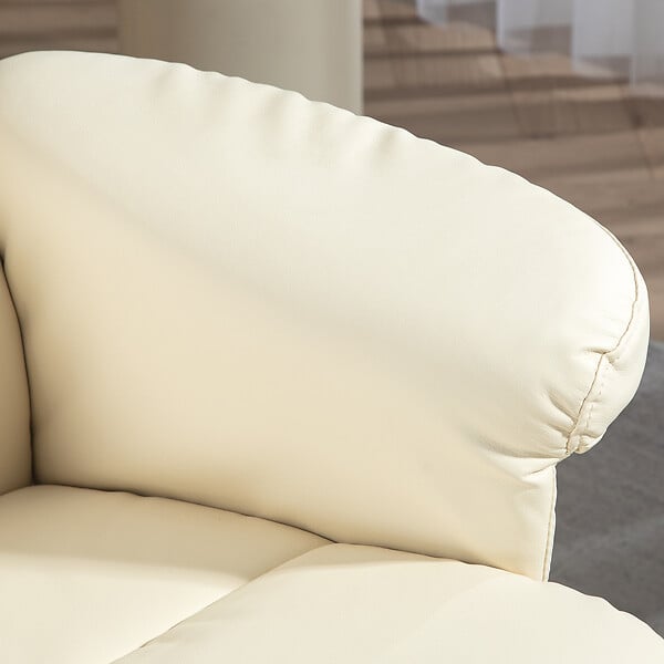 HOMCOM - Fauteuil relax inclinable style contemporain repose-pieds coffre rangement revêtement synthétique acier bois crème - large