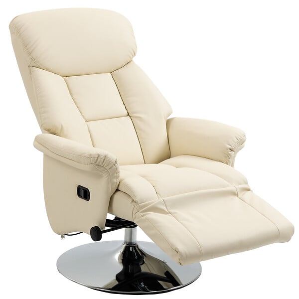 HOMCOM - Fauteuil relax inclinable repose-pied réglable pivotant 360° piètement métal chromé revêtement synthétique crème - large