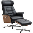 HOMCOM - Fauteuil relax avec repose-pieds - ensemble lounge chair design - acier chromé bois eucalyptus synthétique noir - vignette