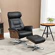 HOMCOM - Fauteuil relax avec repose-pieds - ensemble lounge chair design - acier chromé bois eucalyptus synthétique noir - vignette