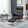 HOMCOM - Fauteuil relax avec repose-pieds - ensemble lounge chair design - acier chromé bois eucalyptus synthétique noir - vignette