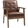HOMCOM - Fauteuil de salon lounge design Chesterfield bois hévéa foncé synthétique chocolat - vignette