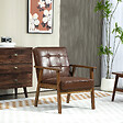 HOMCOM - Fauteuil de salon lounge design Chesterfield bois hévéa foncé synthétique chocolat - vignette