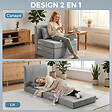HOMCOM - Matelas lit fauteuil futon chauffeuse pliable pliant longueur 203 cm coussin inclus tissu effet lin gris chiné - vignette