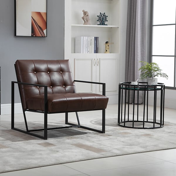 HOMCOM - Fauteuil lounge Chesterfield assise dossier capitonnés structure métal noir revêtement synthétique chocolat - large