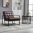 HOMCOM - Fauteuil lounge Chesterfield assise dossier capitonnés structure métal noir revêtement synthétique chocolat - vignette