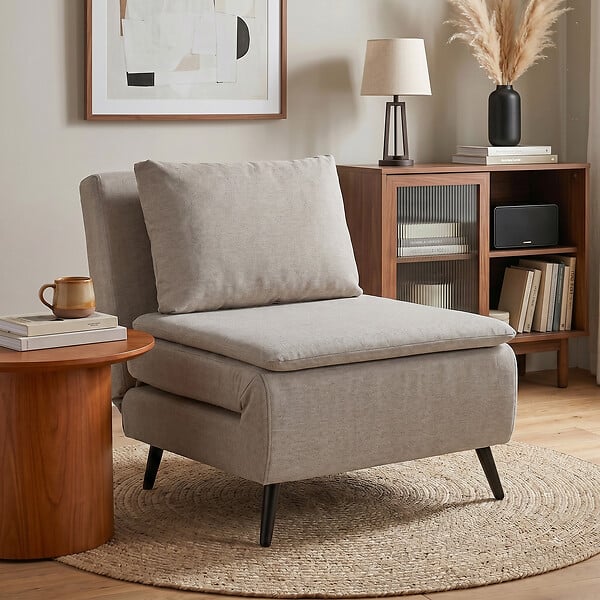 HOMCOM - Fauteuil convertible lit chaise longue 3 en 1 tissu taupe - large