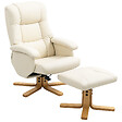 HOMCOM - Fauteuil relax inclinable pivotant avec repose-pied piètement bois clair synthétique crème - vignette