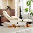 HOMCOM - Fauteuil relax inclinable pivotant avec repose-pied piètement bois clair synthétique crème - vignette