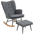 HOMCOM - Fauteuil à bascule avec repose-pieds style nordique acier noir bois clair tissu gris - vignette