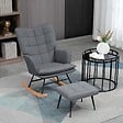 HOMCOM - Fauteuil à bascule avec repose-pieds style nordique acier noir bois clair tissu gris - vignette