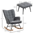 HOMCOM - Fauteuil à bascule avec repose-pieds style nordique acier noir bois clair tissu gris - vignette