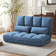 HOMCOM - Chauffeuse - matelas d'appoint pliant - fauteuil convertible - inclinaison dossier réglable 14 positions - 2 coussins inclus - polyester aspect suédé bleu - vignette