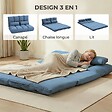 HOMCOM - Chauffeuse - matelas d'appoint pliant - fauteuil convertible - inclinaison dossier réglable 14 positions - 2 coussins inclus - polyester aspect suédé bleu - vignette