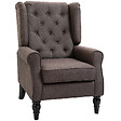 HOMCOM - Fauteuil à oreilles style Chesterfield dossier capitonné grand confort bois noir tissu chocolat - vignette