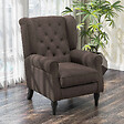 HOMCOM - Fauteuil à oreilles style Chesterfield dossier capitonné grand confort bois noir tissu chocolat - vignette