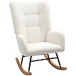 HOMCOM - Fauteuil à bascule style nordique haut dossier oreilles piètement bois hévéa effet laine bouclée crème - vignette