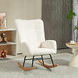 HOMCOM - Fauteuil à bascule style nordique haut dossier oreilles piètement bois hévéa effet laine bouclée crème - vignette