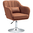 HOMCOM - Fauteuil lounge design grand confort coussins lombaires hauteur réglable pivotant 360° piètement métal chromé lin marron - vignette