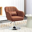 HOMCOM - Fauteuil lounge design grand confort coussins lombaires hauteur réglable pivotant 360° piètement métal chromé lin marron - vignette