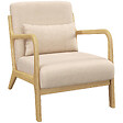 HOMCOM - Fauteuil lounge - 3 coussins inclus - assise profonde - accoudoirs - structure bois hévéa - aspect velours beige - vignette