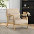 HOMCOM - Fauteuil lounge - 3 coussins inclus - assise profonde - accoudoirs - structure bois hévéa - aspect velours beige - vignette