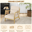 HOMCOM - Fauteuil lounge - 3 coussins inclus - assise profonde - accoudoirs - structure bois hévéa - aspect velours beige - vignette
