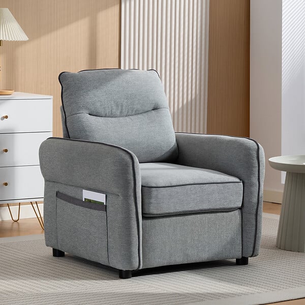 HOMCOM - Fauteuil moderne haut dossier grand confort poche rangement velours gris - large