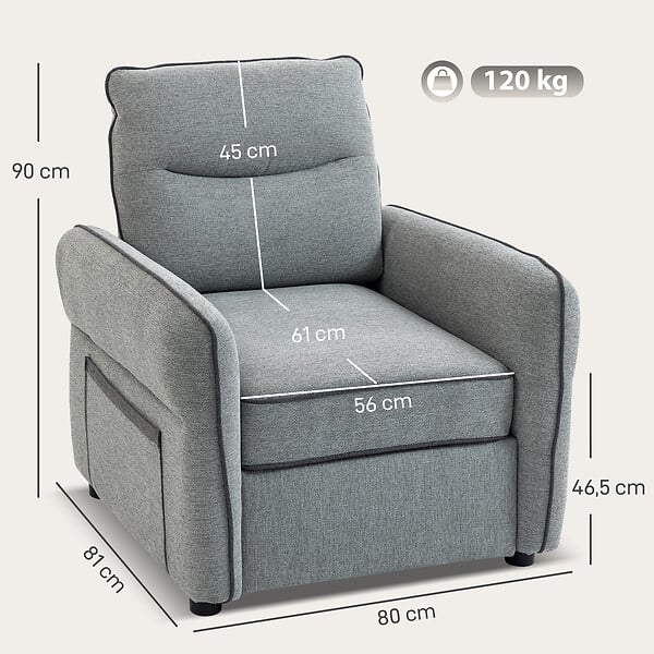 HOMCOM - Fauteuil moderne haut dossier grand confort poche rangement velours gris - large