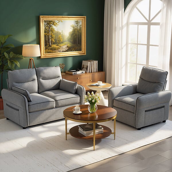 HOMCOM - Fauteuil moderne haut dossier grand confort poche rangement velours gris - large