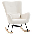 HOMCOM - Fauteuil à bascule style nordique bouclette crème coussin bois clair - vignette