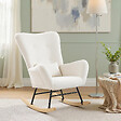 HOMCOM - Fauteuil à bascule style nordique bouclette crème coussin bois clair - vignette