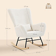 HOMCOM - Fauteuil à bascule style nordique bouclette crème coussin bois clair - vignette