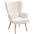 HOMCOM - Fauteuil à oreilles style nordique piètement bois effet laine bouclée beige clair - vignette