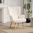 HOMCOM - Fauteuil à oreilles style nordique piètement bois effet laine bouclée beige clair - vignette