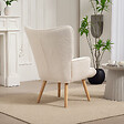 HOMCOM - Fauteuil à oreilles style nordique piètement bois effet laine bouclée beige clair - vignette