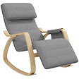 HOMCOM - Fauteuil à bascule - fauteuil relax repose-pied réglable, poche rangement, tétière - bois tissu gris - vignette