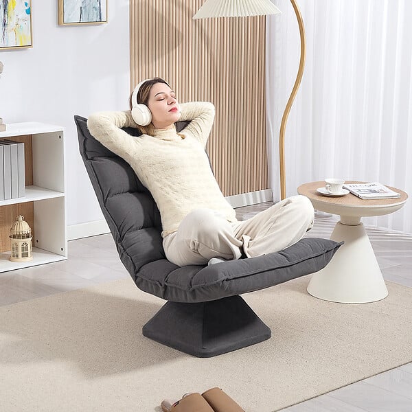 HOMCOM - Fauteuil relax grand confort pivotant inclinaison réglable 5 niv. épais garnissage mousse haute densité tissu velours microfibre gris - large