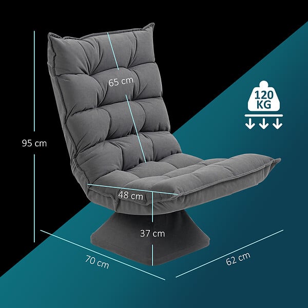 HOMCOM - Fauteuil relax grand confort pivotant inclinaison réglable 5 niv. épais garnissage mousse haute densité tissu velours microfibre gris - large