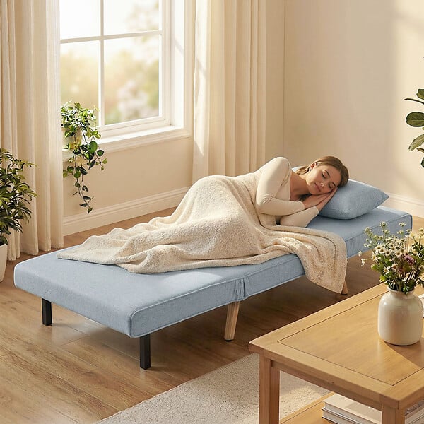 HOMCOM - Fauteuil convertible design scandinave - coussin - bois tissu gris - large