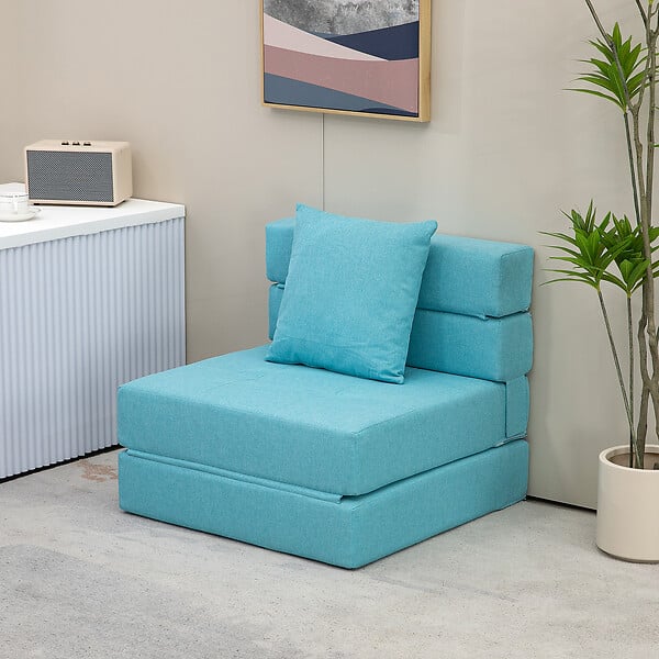 HOMCOM - Chauffeuse canapé-lit convertible 1 place - coussin déhoussable inclus - tissu bleu turquoise clair - large