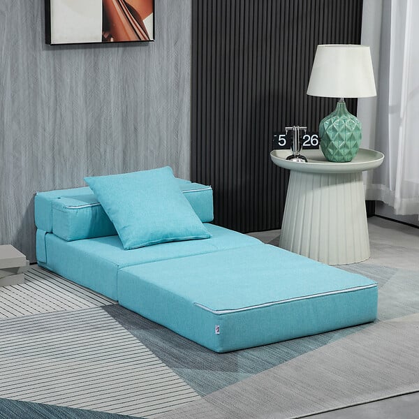 HOMCOM - Chauffeuse canapé-lit convertible 1 place - coussin déhoussable inclus - tissu bleu turquoise clair - large