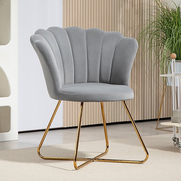 HOMCOM - Fauteuil design coquillage piètement acier doré velours gris - large