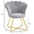 HOMCOM - Fauteuil design coquillage piètement acier doré velours gris - vignette