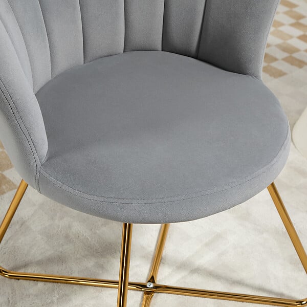 HOMCOM - Fauteuil design coquillage piètement acier doré velours gris - large